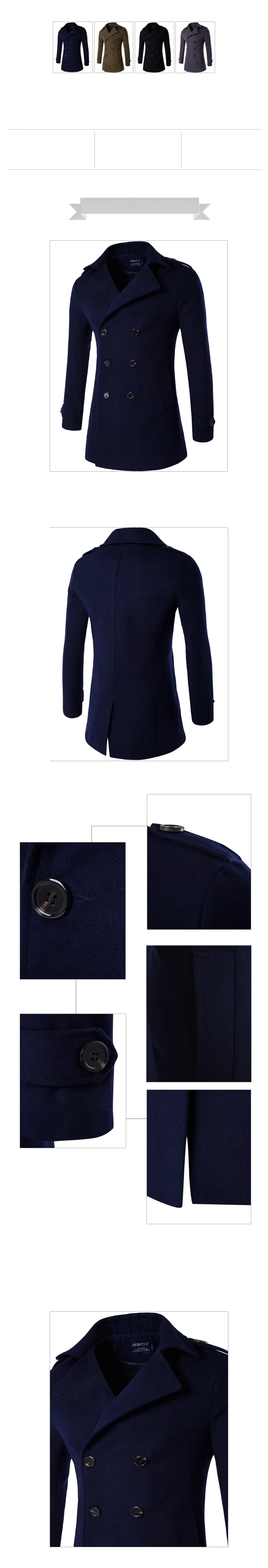 Foreign Trade New Style Men Business Casual Duffle Coat Double Breasted Simple? Coat Trench Coat Men's DY1207