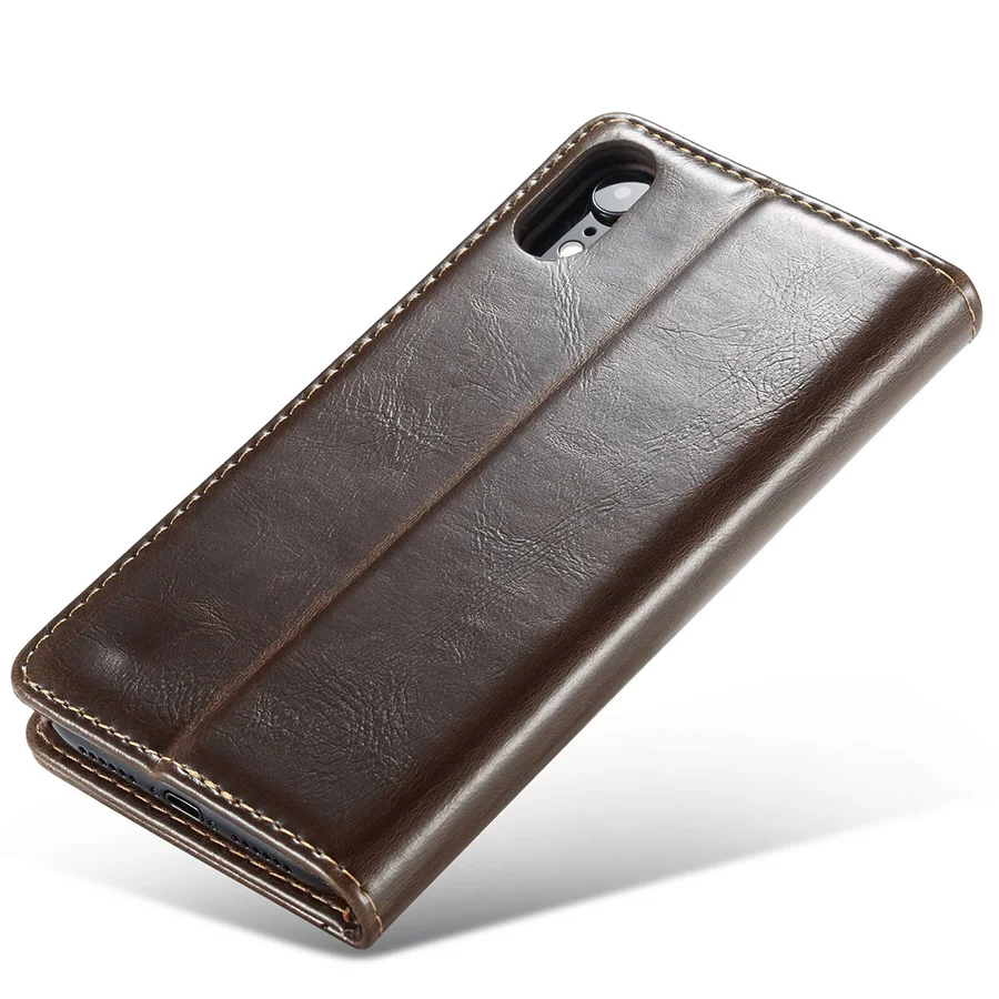 Модный чехол-книжка из искусственной кожи чехол для iPhone 5 5S SE 6, 7, 8 plus, чехол с магнитной застежкой для iPhone X, XR, XS, Max, чехол - Цвет: Коричневый