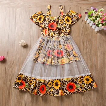 

pretty princess clothing kids baby girls off shoulder fly sleeve dresses patchwork mesh flower toddler clothes outwear 2-7Y