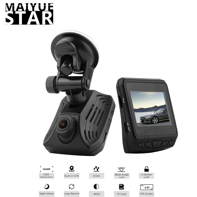 Maiyue star 2,31 дюймов fhd 2560*1440 p Мини Автомобильный видеорегистратор gps навигационная камера wdr парковочный рекордер циклическая запись двойная камера приборной панели