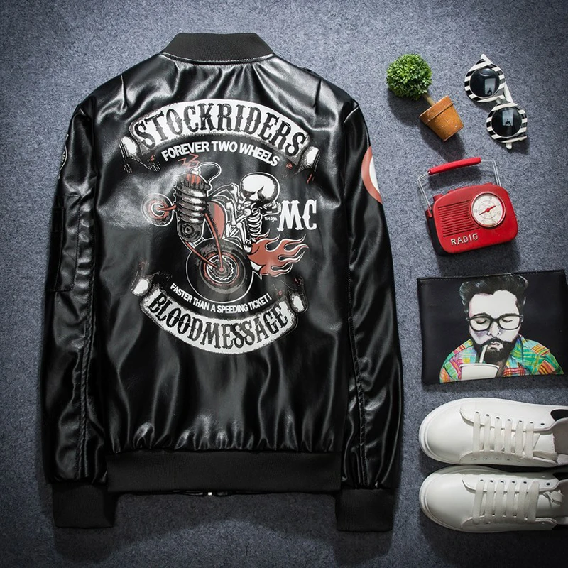 Кожаный Бомбер мужской красный черный серебристый кожаный мотоциклетный жакет