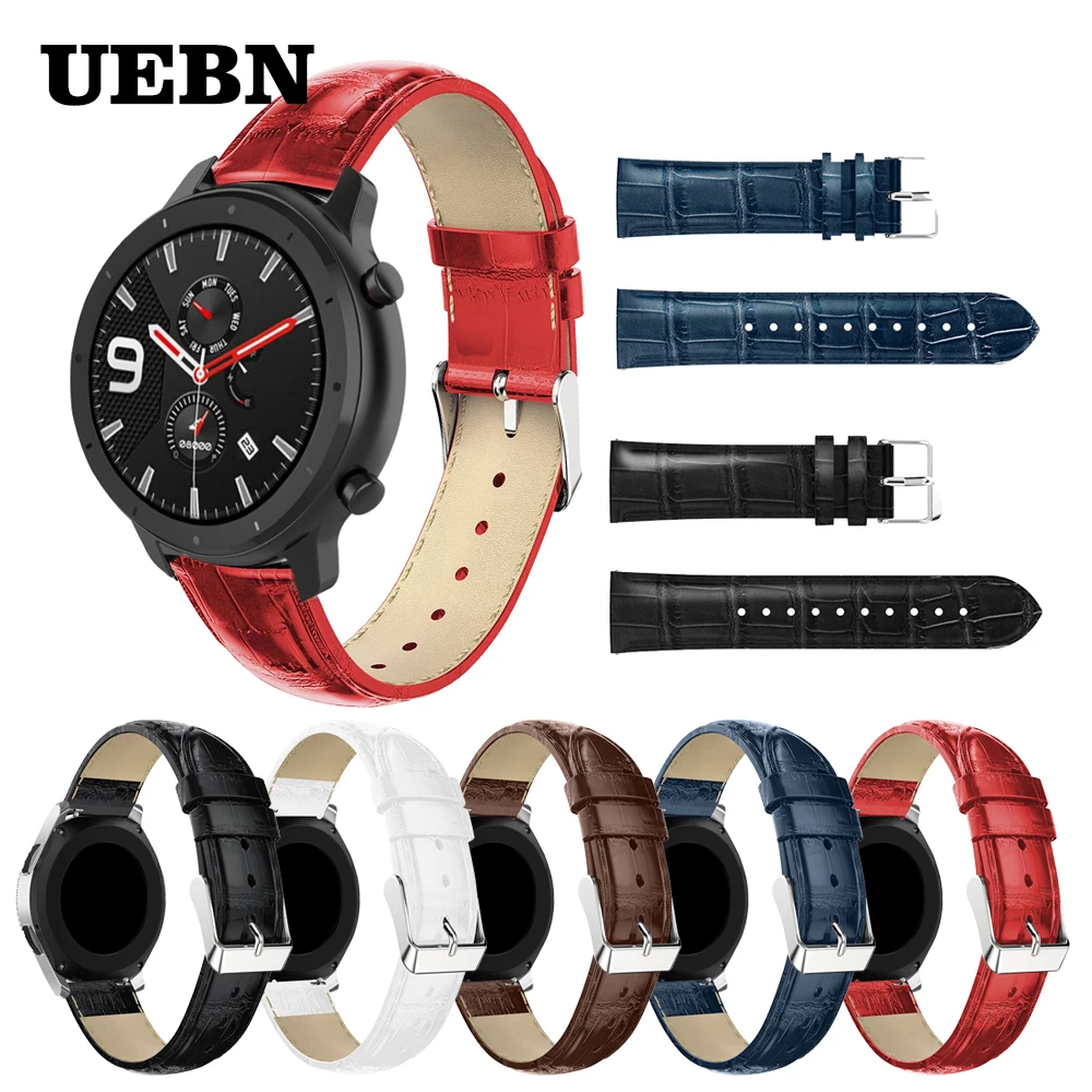 Кожаный ремешок UEBN для Xiaomi Amazfit Bip/Younth сменный Браслет Для Huami GTR 42 мм 47 20 22