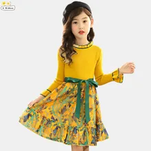 Платье для девочек от 10 до 12 лет; вязаные платья; сезон осень-зима; вечерние платья принцессы с длинными рукавами и цветочным узором; одежда для подростков