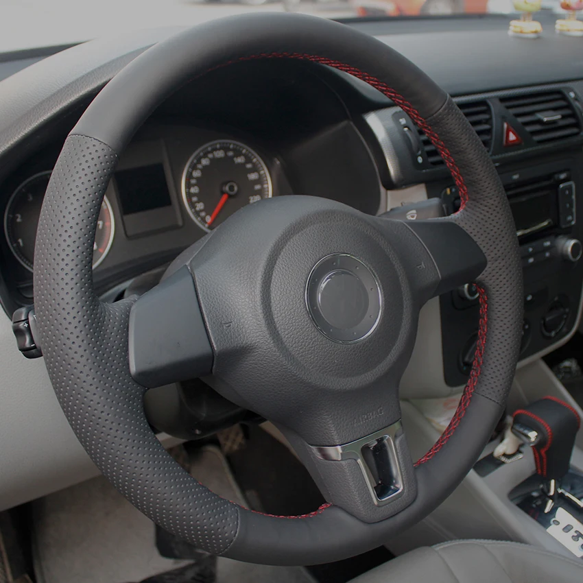 Черные кожаные чехлы рулевого колеса автомобиля для Volkswagen Golf 6 Mk6 2010-2013 VW Polo MK5 2010-2013 авто рулевые чехлы