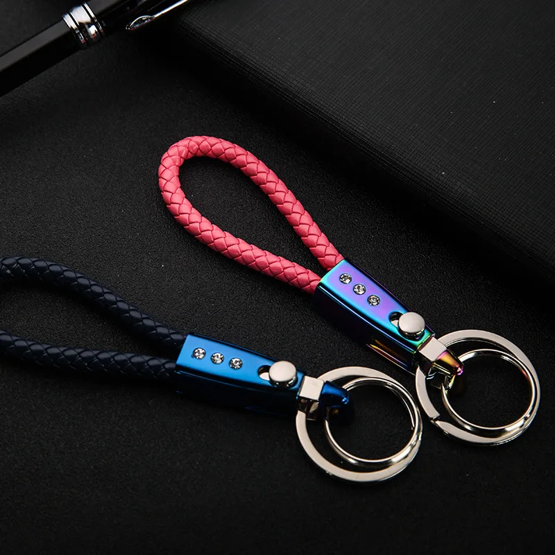 Honest Genuine Product Weave Keychain Pendant Diamond Set Cowhide Car Key Ring Top Grade Gift Manufacturers Direct Selling