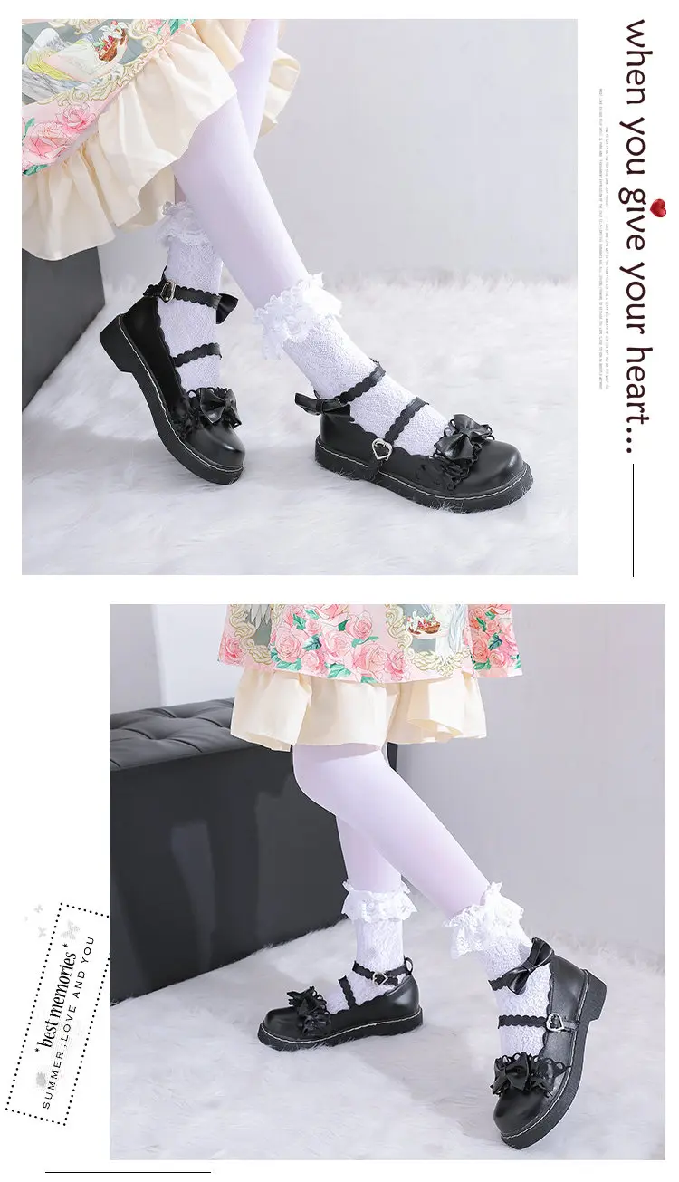 Sweet lolita shoes detachable bowknot bandage mid heel round head women shoes comfortable kawaii girl loli cosplay shoes zapatos slingbacks for work	