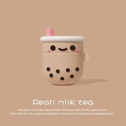 cute Milk tea earphone case for Apple Airpods 12 Bluetooth Wireless charging box soft Silicone headphone cover coque Keychain |