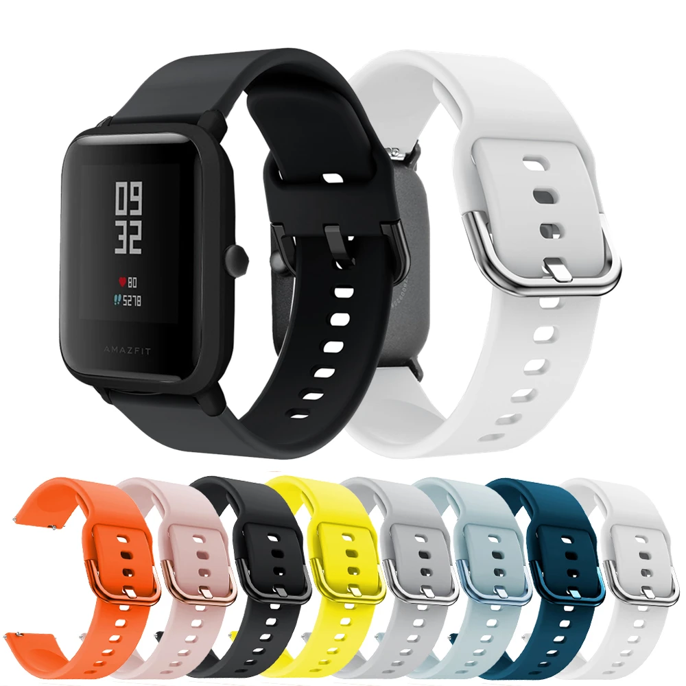 

20mm Outdoor Silicone Sport Watch Strap for Galaxy Watch Active/42mm Rubber Watchband Replacement Bracelet for Amazfit Bip Belt