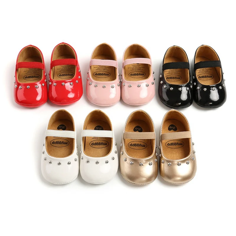 

Infant Girls First Walkers Shoes Newborn Baby Girls Rivet Princess PU Leather Shoes Anti-slip Shoes Soft Sole Non-slip 0-18M
