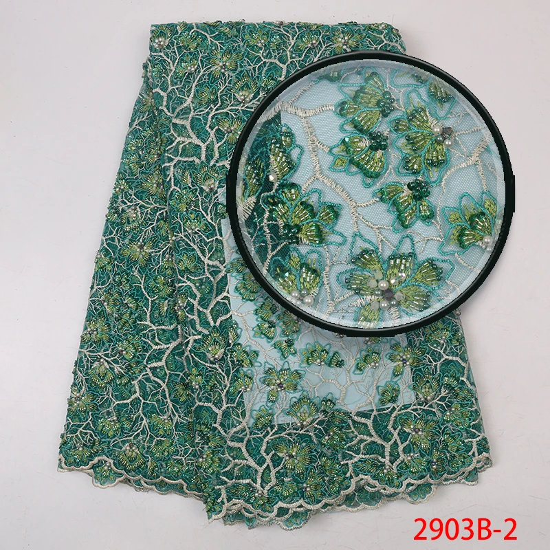 

Green Lace Fabric Embroidered Tulle Fabric with Beads Handmade Pearls Newest Lace for Women Dresses Beaded Lace Fabric APW2903B