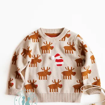 

Baby Sweater Christmas Deer Spring Autumn Toddler Baby Cardigan Knitted Infant Boys Girls Sweater Cotton Kids Pullover Clothes
