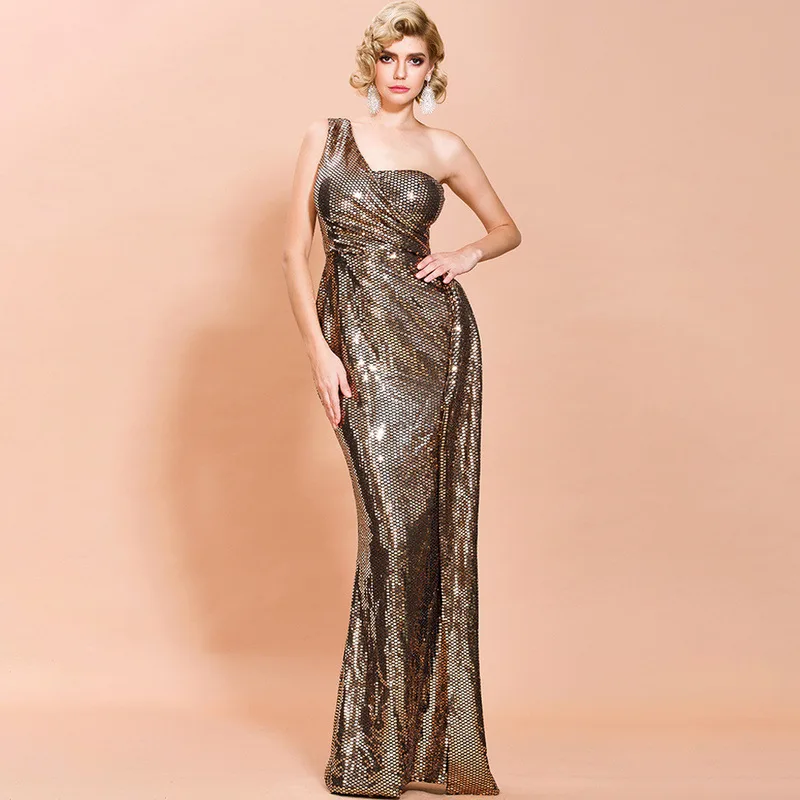 

Sequined Evening Gown 2020 Hot Selling Spring Clothing Shoulder Tube Top Waist Hugging Fashion WOMEN'S Dress Long Dress Women's