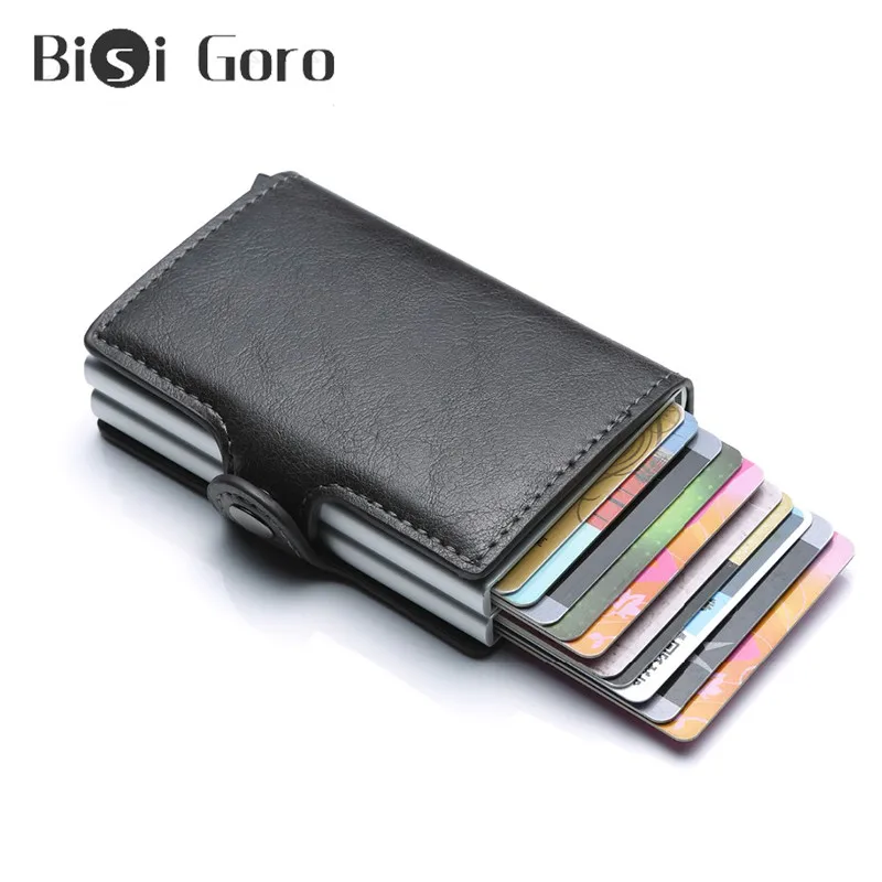 

BISI GORO Rfid Bank Card Holder Travel Wallet Case Minimalist Credit Card Holder Metal Aluminium Double Box Card Case Cardholder