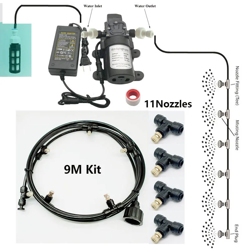 9M Black Kit 6 м~ 18 м садовая система распыления воды спрей с насосом и силовым небулайзером для цветов растительная теплица орошения и запотевания сада - Цвет: 9M Black Kit