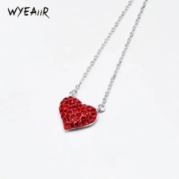 

WYEAIIR Valentine's Day Gifts Romance Red Heart Rhinestones Sweet Exquisite 925 Sterling Silver Clavicle Chain Female Necklace