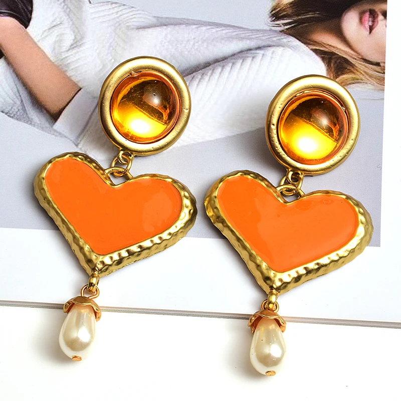 Long heart earrings Metal Oiled Drop Earring Fashion trend jewelry accessories for women drop earrings,long earrings