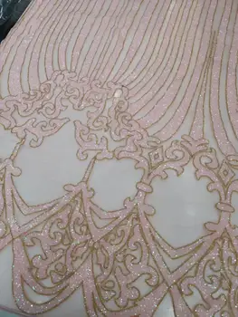 

on sale JOY-31014 pink color glitter lace fabric best quality glitter Sequins lace african lace fabric for sexy dress fa