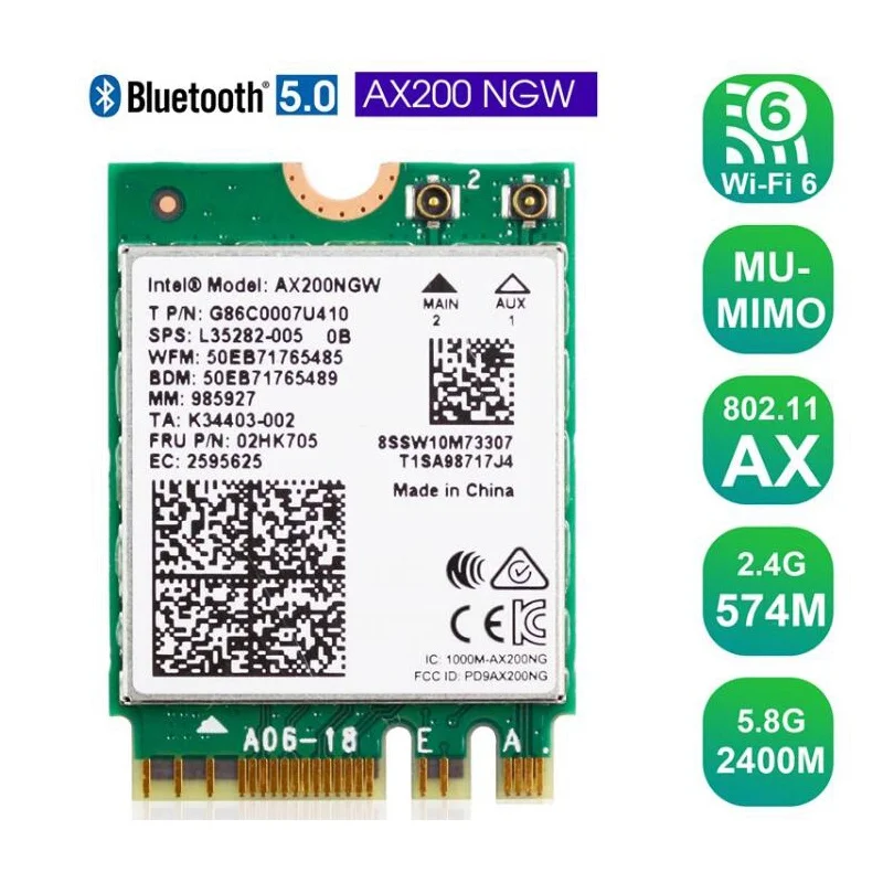 2400 Мбит/с двухдиапазонный 5G 802.11ax Intel Wifi 6 AX200NGW M.2 Беспроводной Wi-Fi сетевой адаптер для Intel AX200 с BT 5,0 MU-MIMO