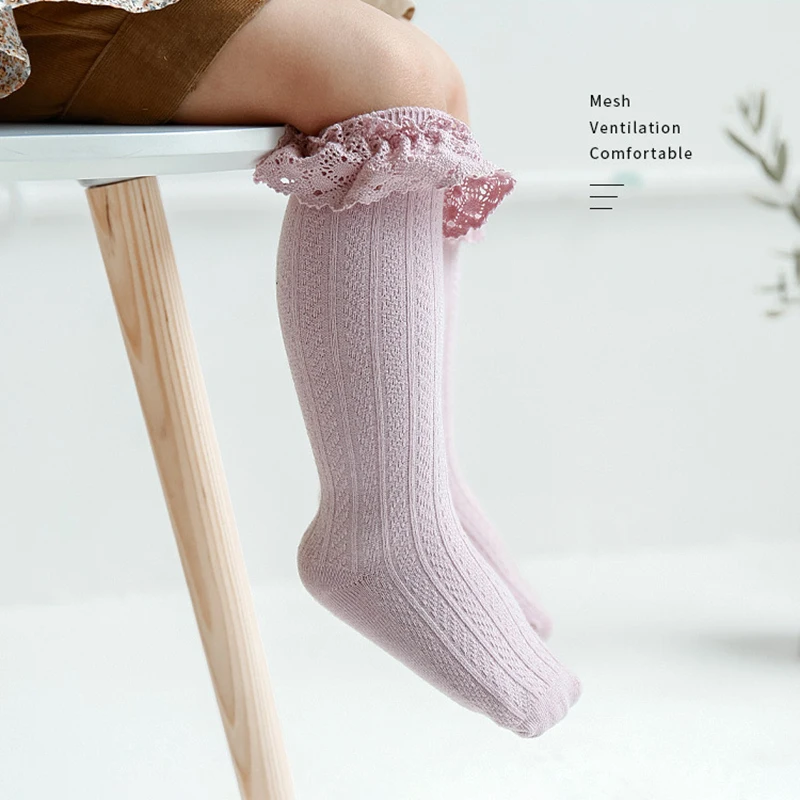 

New Baby Long Socks Lace Kids Toddlers Girls Knee High Sock Soft Cotton Children's Sock Girls Princess Socks 0-3 years