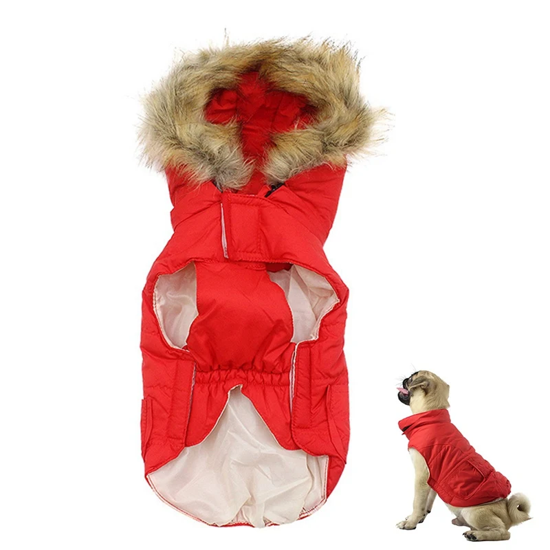 Pet Polyester Cotton Down Jacket Hooded Coat With Removable Fluffy Strap For Dogs warm hooded coat