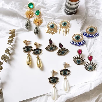 

Bestessy Trendy Jewelry Wholesale Exaggerated Eyes Tassel Pearl Crystal Pendant Earrings Party Gift Women Wedding Accessories