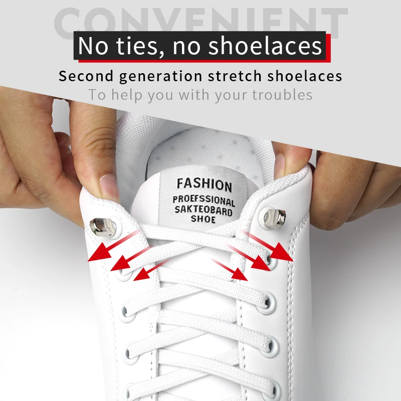Shoe Laces 1 Pair No Tie Elastic White Flat Press metal lock Fast shoe laces shoelaces without ties elastic shoelaces elastic shoe laces