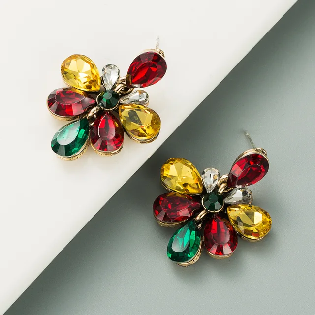 Elegant Fuchsia Crystals Zircons Long Drop Women Earrings Flowers Dangle Earrings Jewelry for Bridal Wedding Earrings Bijoux Rainbow