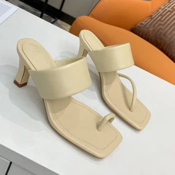 

Genuine Leather High Heels Sandals For Summer Narrow Band Heel Vintage Square Toe Concise Ladies Shes Party Sandals Gladiator