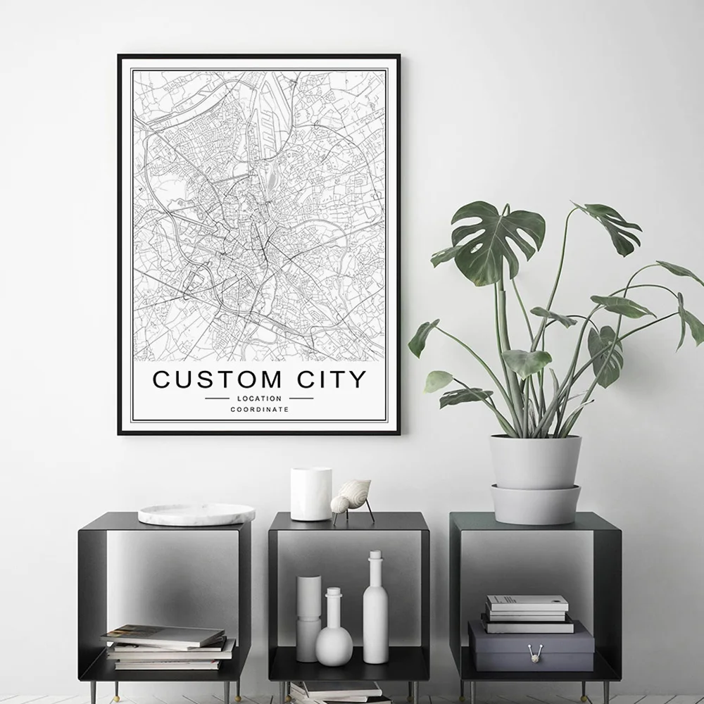 Modern-New-York-Paris-London-City-World-Maps-Custom-Made-Black-White-Canvas-Paintings-Poster-Print