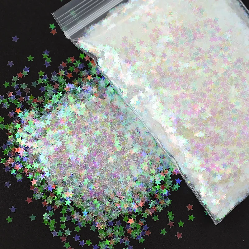 50G 1bag All White Glitter Shapes- Polyester Glitters - Opal Iridescent Rainbow White Glitter Chunky Nail Art Clear Iridescent
