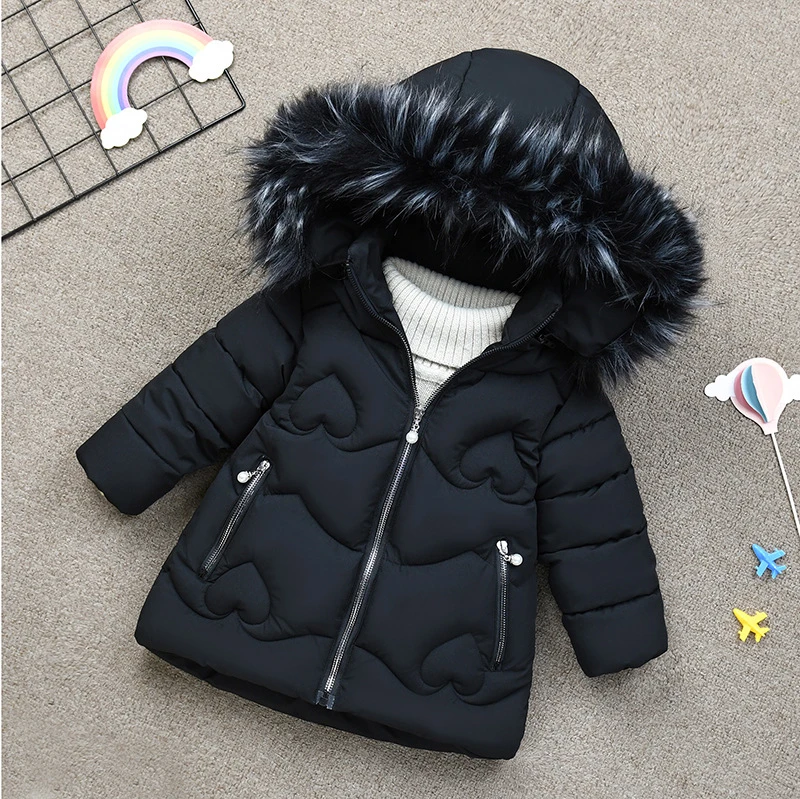 Модные куртки для маленьких девочек; детская теплая верхняя одежда и пальто с меховым капюшоном; повседневная детская одежда; сезон осень-зима; парка для младенцев; пальто - Цвет: Black