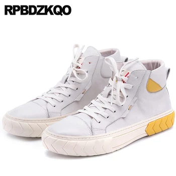 

brand genuine leather luxury fashion men shoes flats Italy skate comfort white trainers street style high top sneakers italian