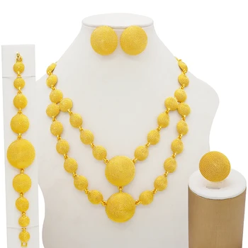 

Jewelry Luxury Necklaces Dubai 24K Gold For Women Necklace Round Earrings Bracelet Ring African Wedding Gifts Jewelery Set