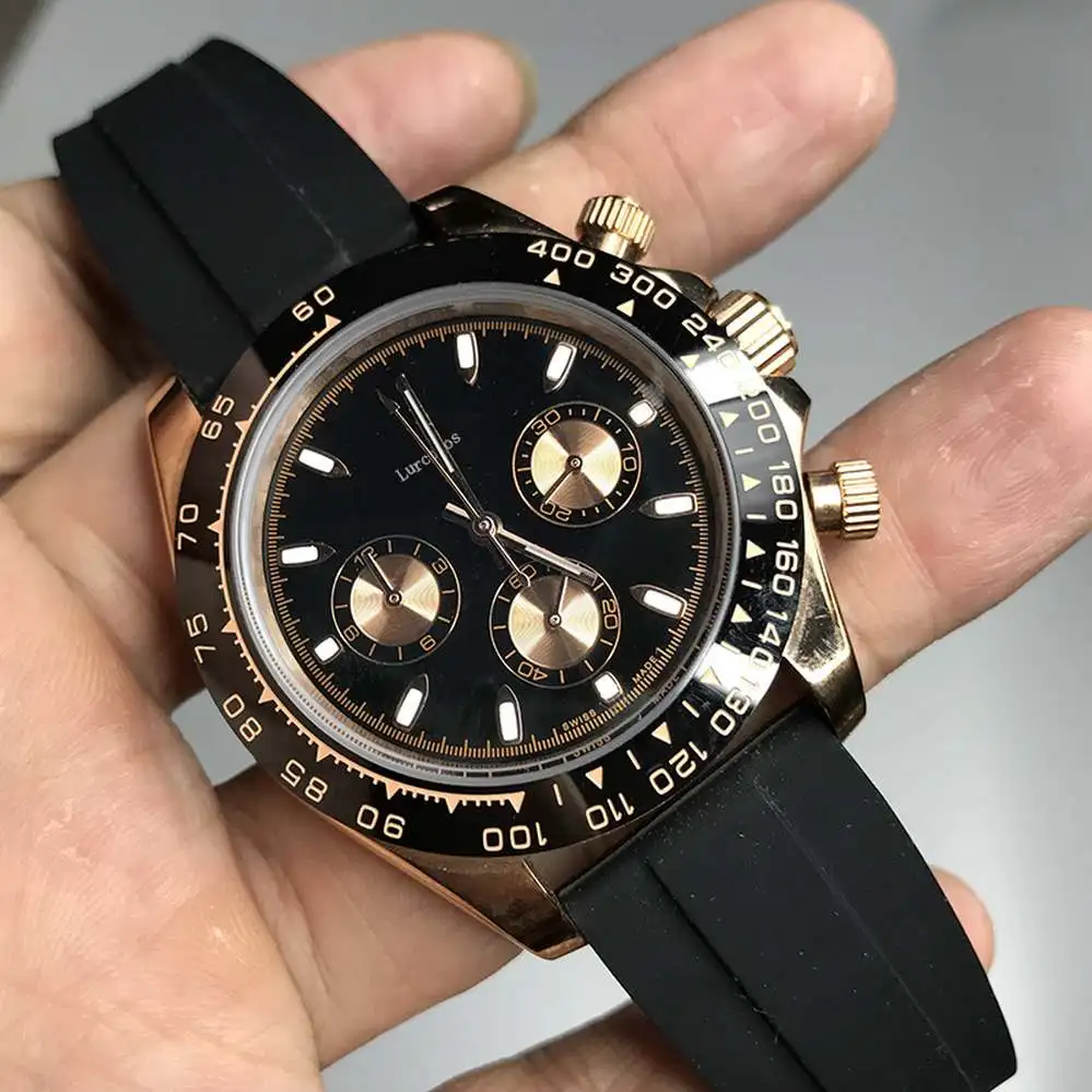 

Business luxury brand watch day quartz tona watches chronograph function works stainless steel case rubber strap AAA quality