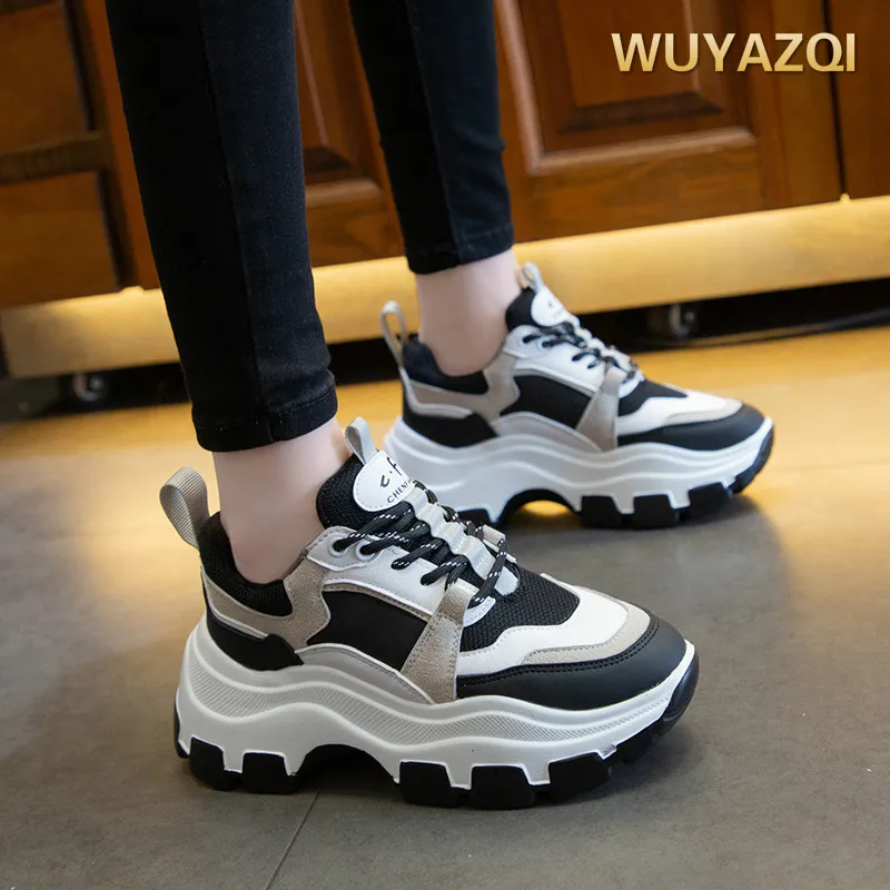 Shoe Woman Vulcanize-Shoes Chunky Sneakers White Platform Black Korean-Fashion Wuyazqiwomen