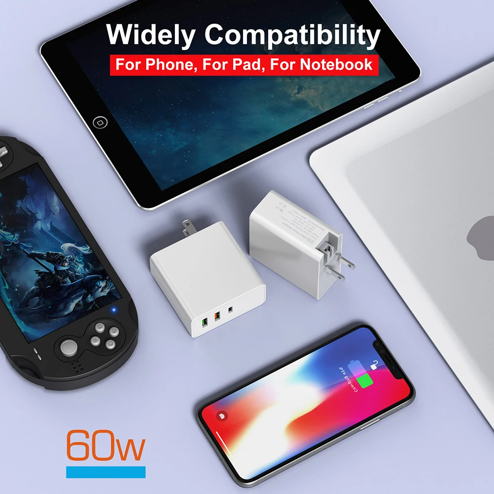 60 Вт TYPE-C USB-C адаптер питания 3 порта PD30W QC3.0 зарядное устройство для iPad Air Pro для iphone ноутбуков MacBook Pro PD 3,0 QC 3,0 EU AU US