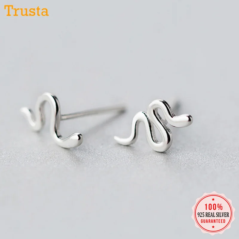 Trusta 925 пробы серебряные женские ювелирные изделия Модные милые миниатюрные серьги-гвоздики 0,6 см X 1 см в виде змеи подарок для девочек