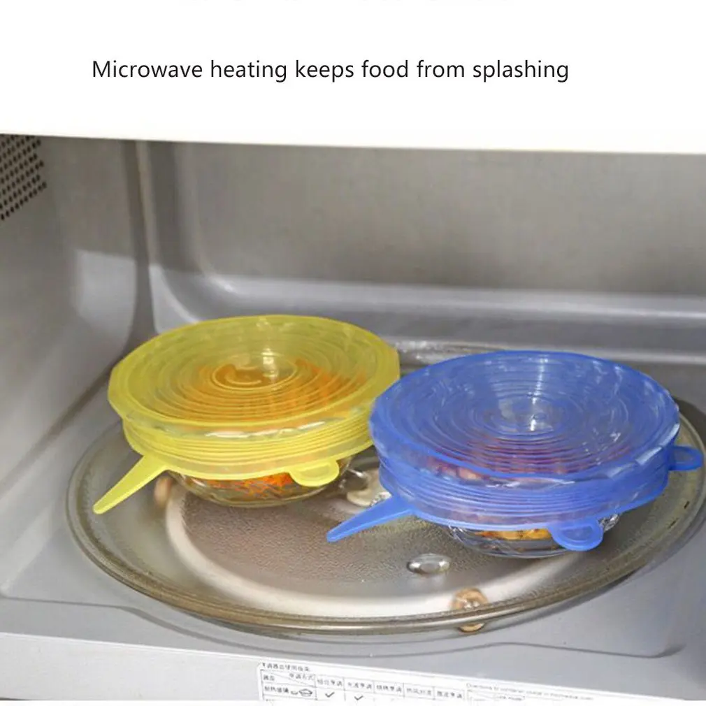 6PCS/SET Soft Silicone Fresh Cover Microwave Oven Heating Cover Refrigerator Plastic Wrap Lid Seal Cover Hot Dishes Bowl