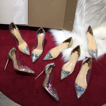 

Luxury Brand Genuine Leather Sexy Women Pumps Rivet Elegant High Heels Solid Color Thin Heel Ladies Shoes Party Wedding Shoes