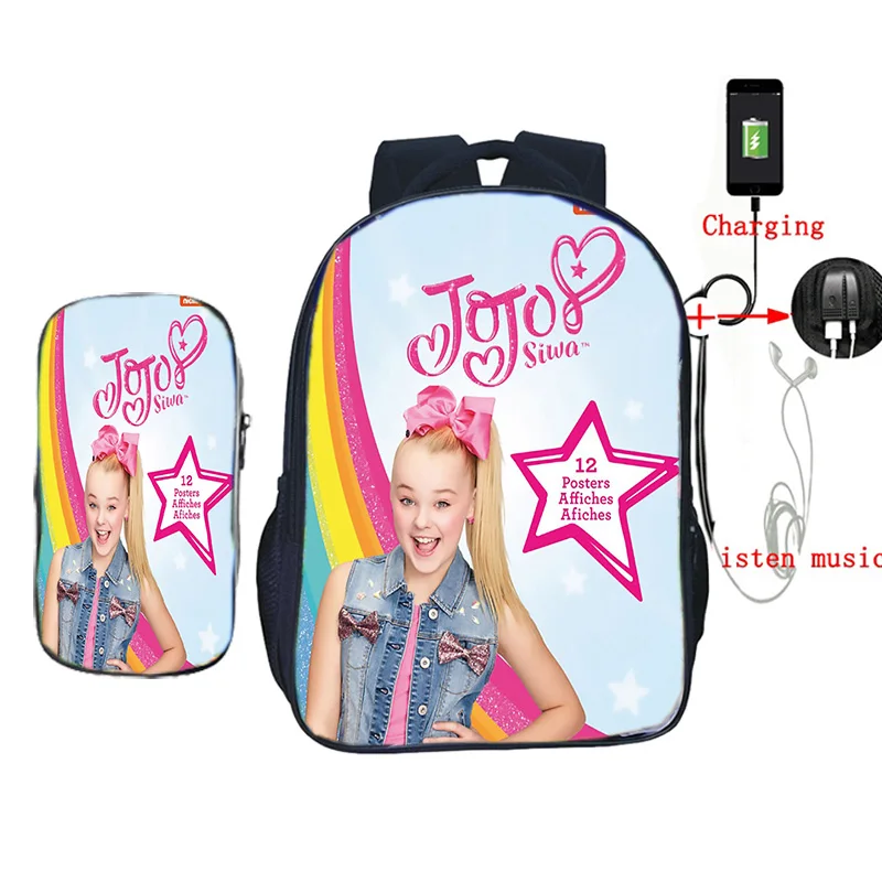 2 шт./компл. Jojo Siwa рюкзак usb зарядка школьные сумки для подростков девочек мальчиков ноутбук рюкзак для женщин мужчин повседневные дорожные сумки