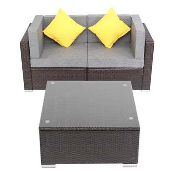 

3 Pieces Patio PE Wicker Rattan Corner Sofa Set Outdoor Sofa Set For Garden