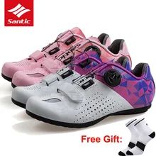 Santic/кроссовки для езды на велосипеде; женская обувь для гоночного велосипеда; дышащие самозакрывающиеся кроссовки; дышащая профессиональная спортивная обувь