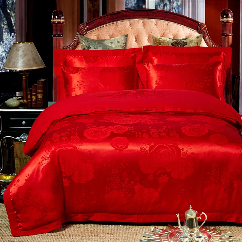 Hot 4/6 Pcs Luxury Golden Gold King Queen size Jacquard Bedding Set Satin Cotton bed Duvet Cover Bed Sheet And Pillowcases - Цвет: NO.7