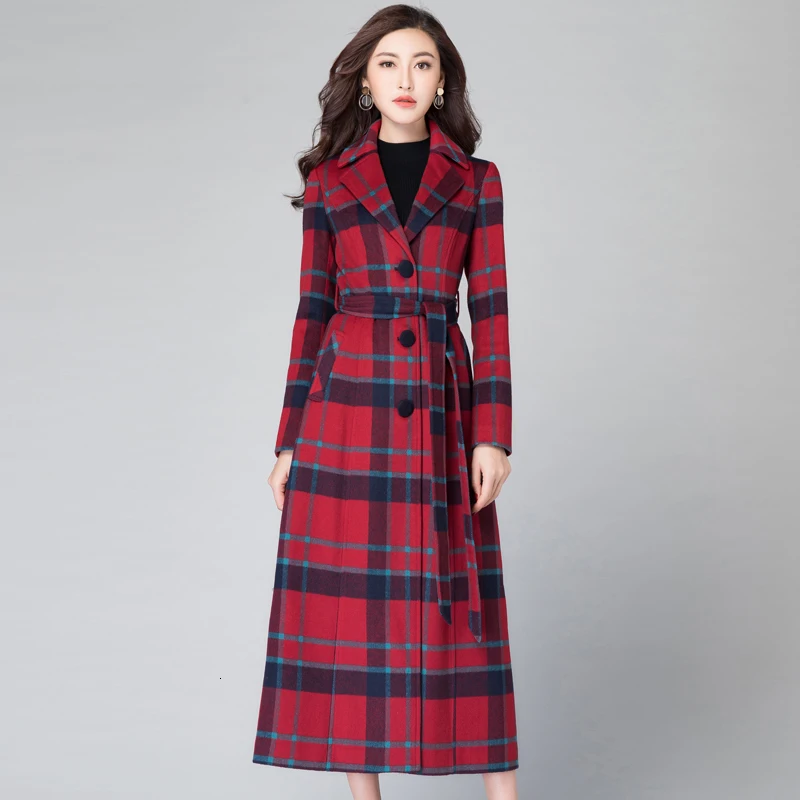 Menteau Femme осенне-зимняя шерстяная Женская клетчатая куртка с карманами для работы в офисе, длинные пальто, повседневная женская тонкая куртка с длинными рукавами