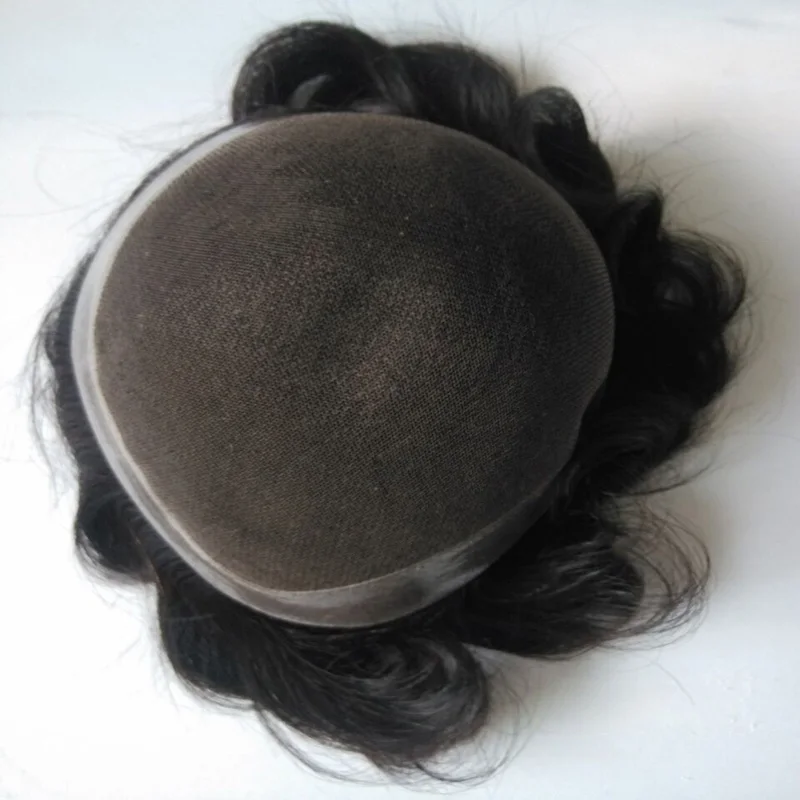 1 шт. супер полный швейцарский кружево + ПУ мужской парик Remy Hair натуральный прямой