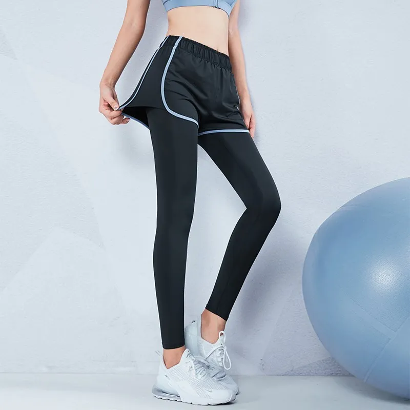 Women's Sports Running Tights 2 in 1 Workout Gym Legging Elastic Waist Yoga Pants with Lining Femme Sweatpants