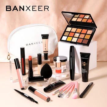 

BANXEER 17pcs Makeup Cosmetics Set Including Eyeshadow+Highlight+ Makeup Brush Kit+Lipgloss+Mascara+Eyebrow WIth Makeup Bag