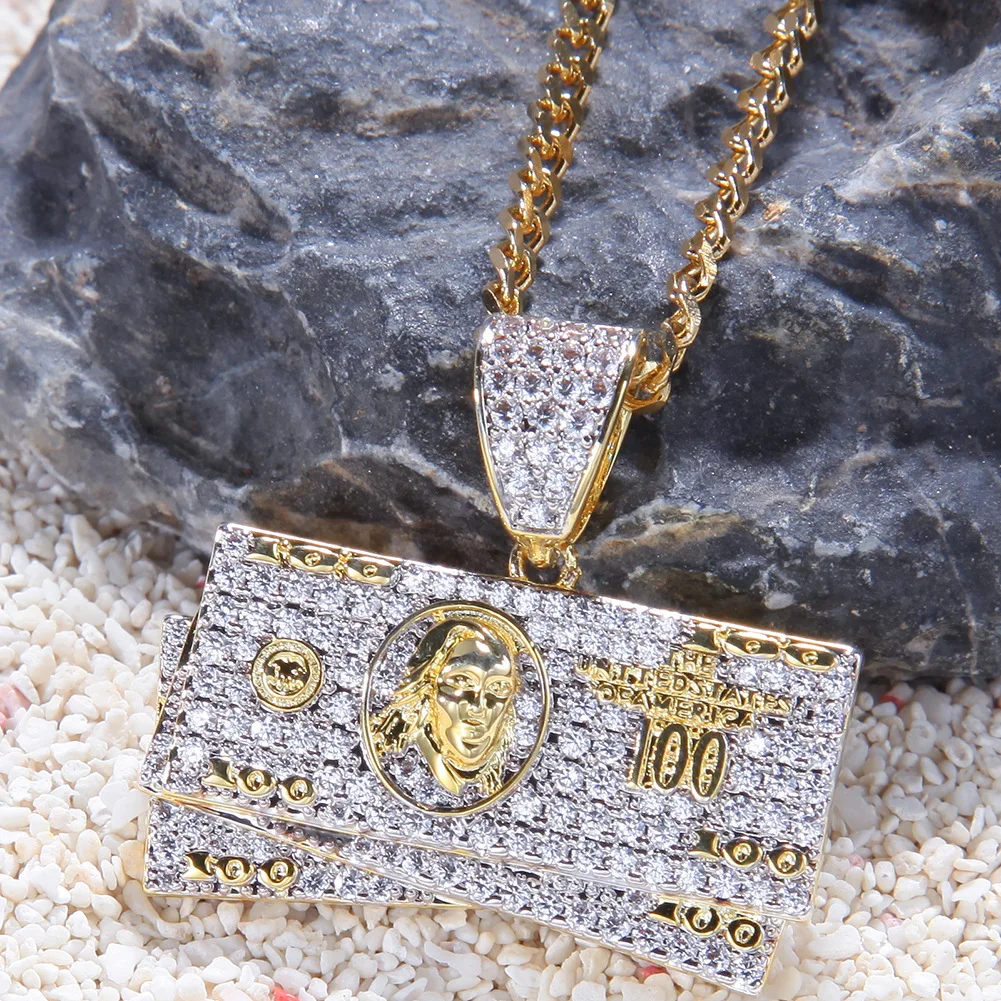 LK BLING KING 100 долларов США, кулоны для банкнот, золотой мешок для денег, ювелирные изделия в стиле хип-хоп
