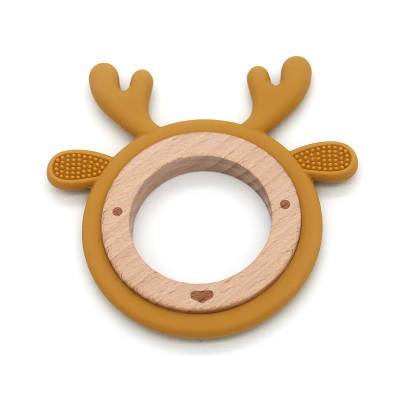 Neue Design Angepasst Cartoon Tiere Baby Beißring Spielzeug 1PC Lebensmittel Grade Holz Ring Kauen Produkte Kinder Molaren Wesentliche