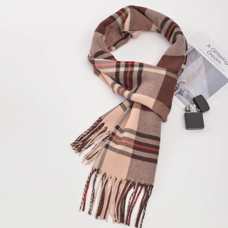 Зимний клетчатый шарф в британском стиле, мужские теплые шарфы из искусственного кашемира, толстый шарф с кисточками - Цвет: 19 180X30